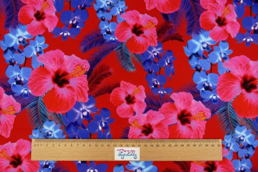 Badehosenstoff (nicht elastisch) - Hawaiiblumen rot