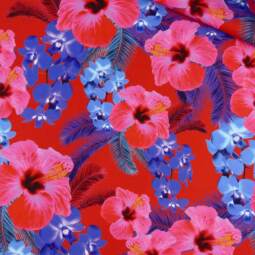 Badehosenstoff (nicht elastisch) - Hawaiiblumen rot