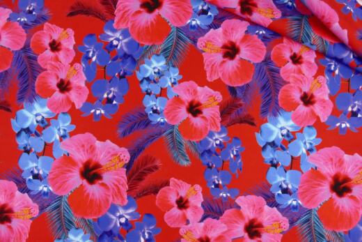 Badehosenstoff (nicht elastisch) - Hawaiiblumen rot