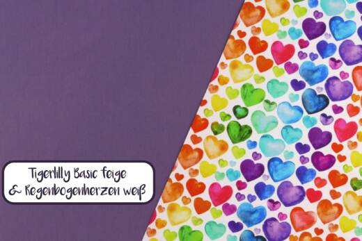 Biojersey (100% Baumwolle) - Tigerlilly EP - Regenbogenherzen weiß