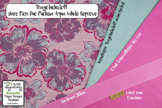 Jacquard Webstoff (Tragetuchstoff) - Yaro Fiori Duo Fuchsia Aqua - White Repreve