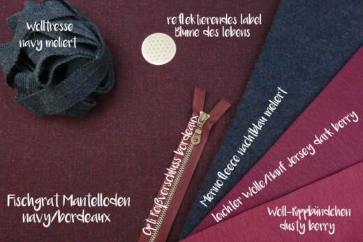Bio Fischgrat Mantelloden aus 100% Wolle - navy/bordeaux