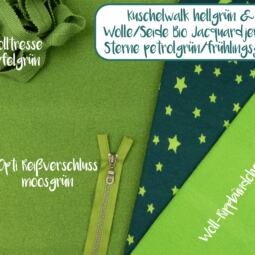 30cm Reststück: Wolle/Seide Bio Jacquardjersey - Sterne petrolgrün/frühlingsgrün – Bild 3
