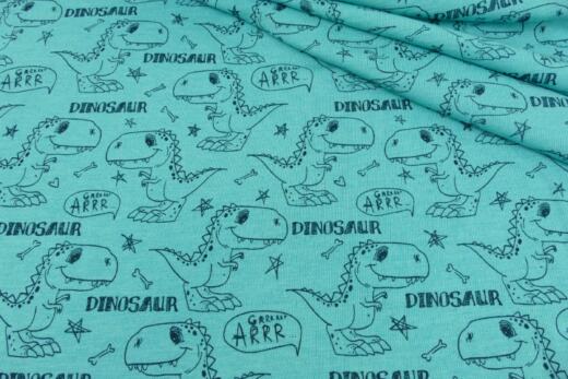 Wolle/Seide Biojersey - Dinosaurier türkis