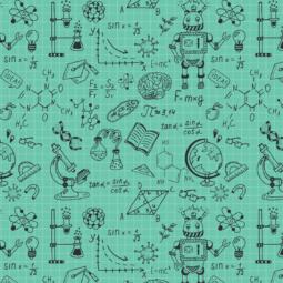 PUL Stoff bedruckt - Wissenschaft dark mint – Bild 1