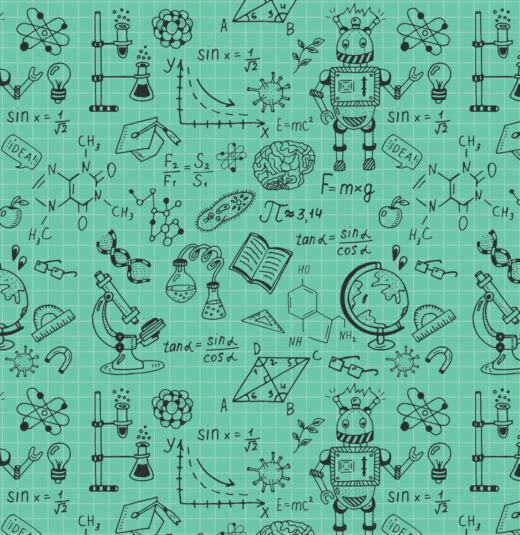 PUL Stoff bedruckt - Wissenschaft dark mint
