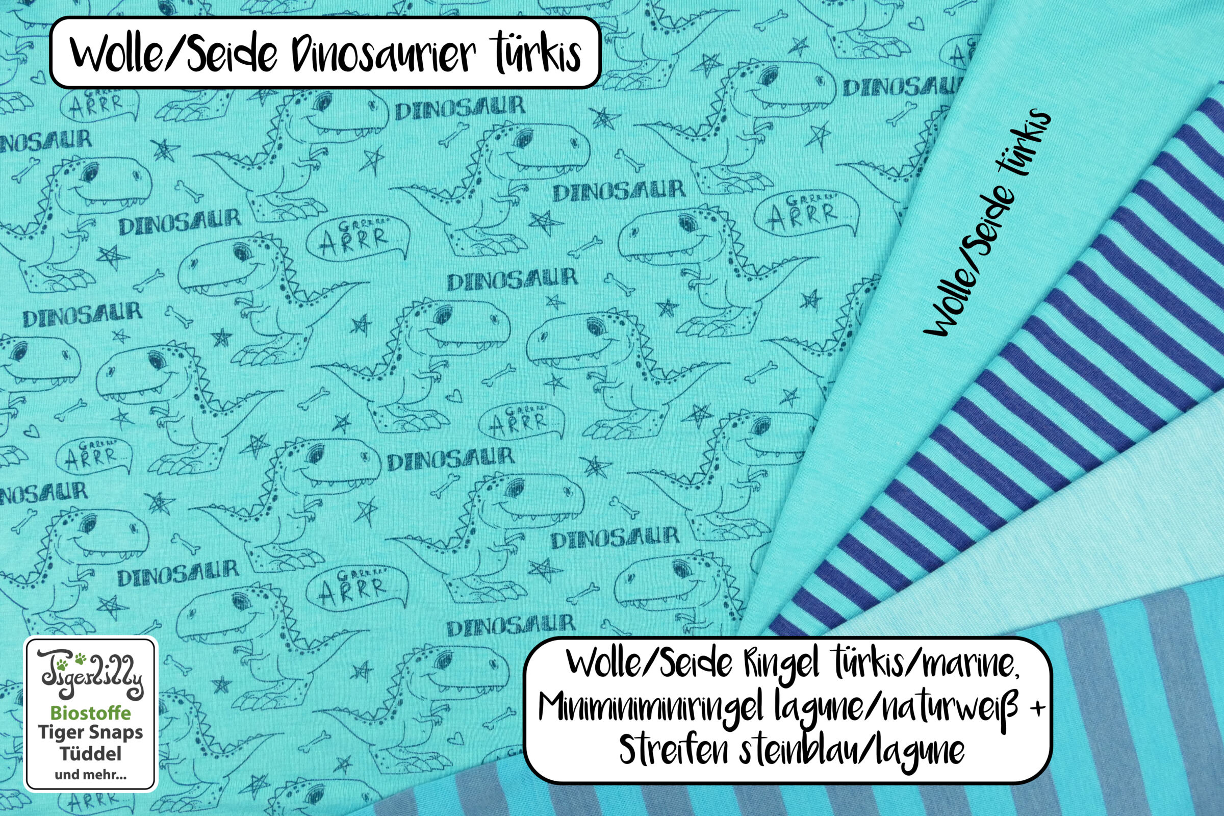 wolle seide dinosaurier türkis und kombistoffe