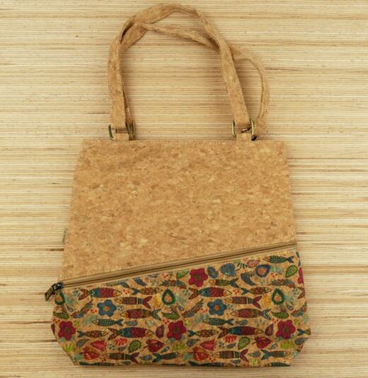 Große Kork Handtasche - Fische bunt
