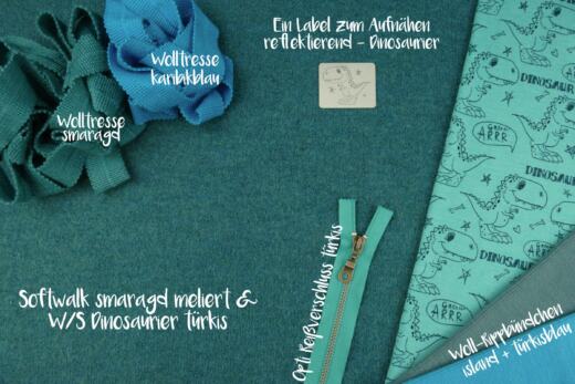 Wolle/Seide Biojersey - Dinosaurier türkis