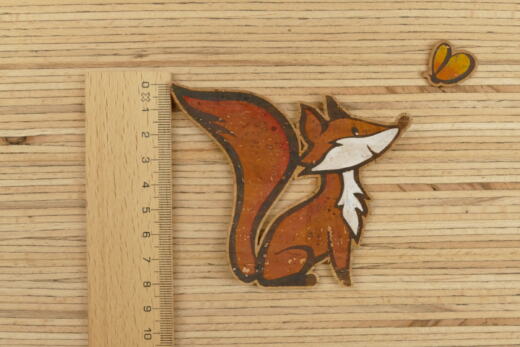 Handbemalte Korkapplikation - Fuchs mit Schmetterling