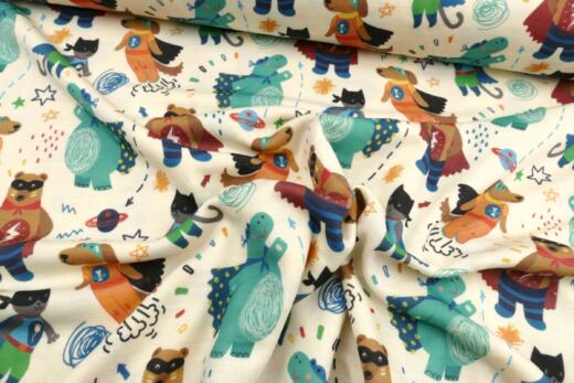 Wolle/Lyocell Biojersey (Interlock) - Tierische Superhelden