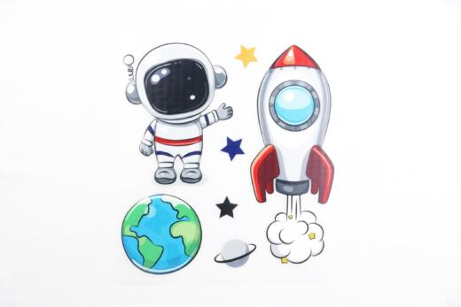 DTF Bügelbilder F12 - Astronaut und Rakete (ca. 17,5 x 16cm)
