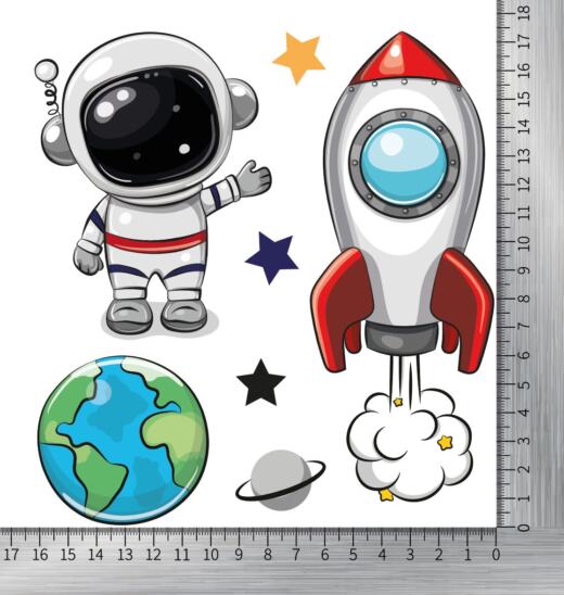 DTF Bügelbilder F12 - Astronaut und Rakete (ca. 17,5 x 16cm)