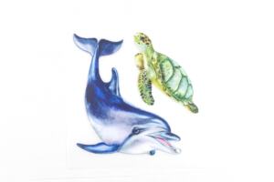 DTF Bügelbilder D10 - Meeresschildkröte und Delfin (ca. 12,5 x 13cm)