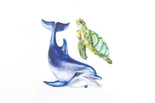 DTF Bügelbilder D10 - Meeresschildkröte und Delfin (ca. 12,5 x 13cm)