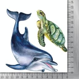 DTF Bügelbilder D10 - Meeresschildkröte und Delfin (ca. 12,5 x 13cm) – Bild 2