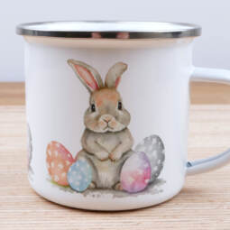 Ein Emaillebecher 300ml - Tigerlilly EP - Osterhase mit Ostereiern