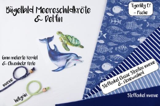 DTF Bügelbilder D10 - Meeresschildkröte und Delfin (ca. 12,5 x 13cm)