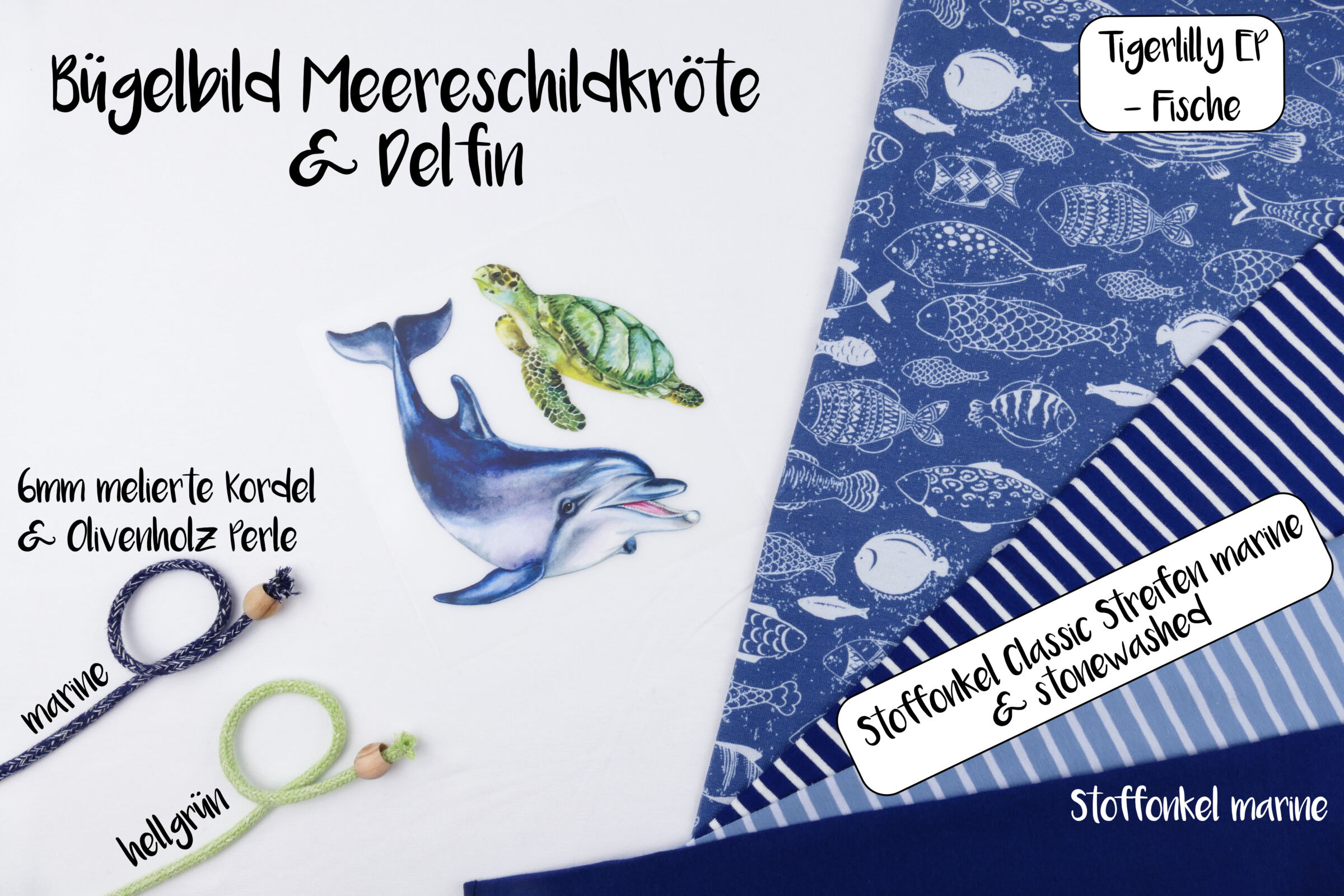 Fische und Bügelbild meeresschildkröte und delfin