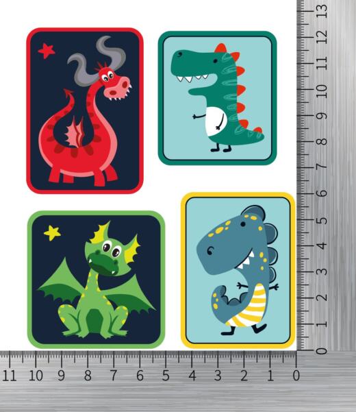 DTF Bügelbilder F3 - Label Drachen und Dinos (ca. 10,5 x 12,5cm)