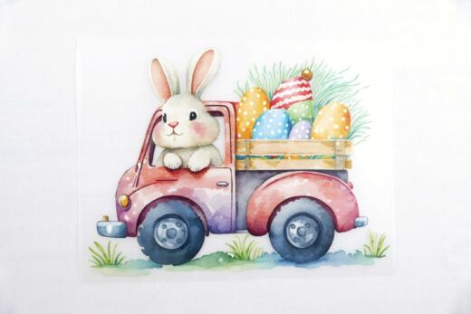 DTF Bügelbild F7 - Osterhase Transporter (ca. 13,5 x 18cm)