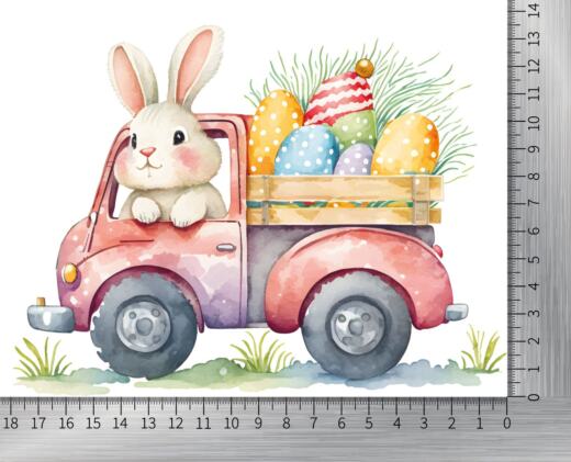 DTF Bügelbild F7 - Osterhase Transporter (ca. 13,5 x 18cm)