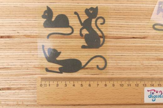Bügelbilder E21 - schwarz reflektierend - Katzen klein (ca. 9 x 29cm)
