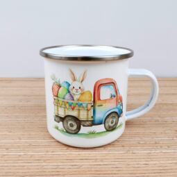 Ein Emaillebecher 300ml - Tigerlilly EP - Osterhase Auto – Bild 3