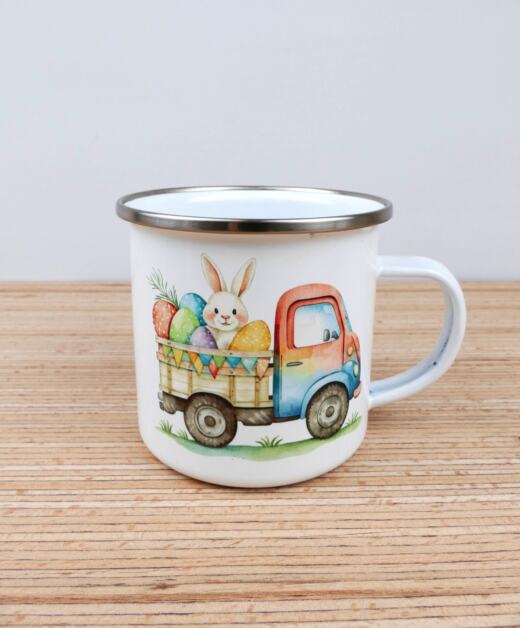 Ein Emaillebecher 300ml - Tigerlilly EP - Osterhase Auto