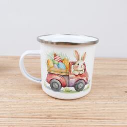 Ein Emaillebecher 300ml - Tigerlilly EP - Osterhase Auto – Bild 2