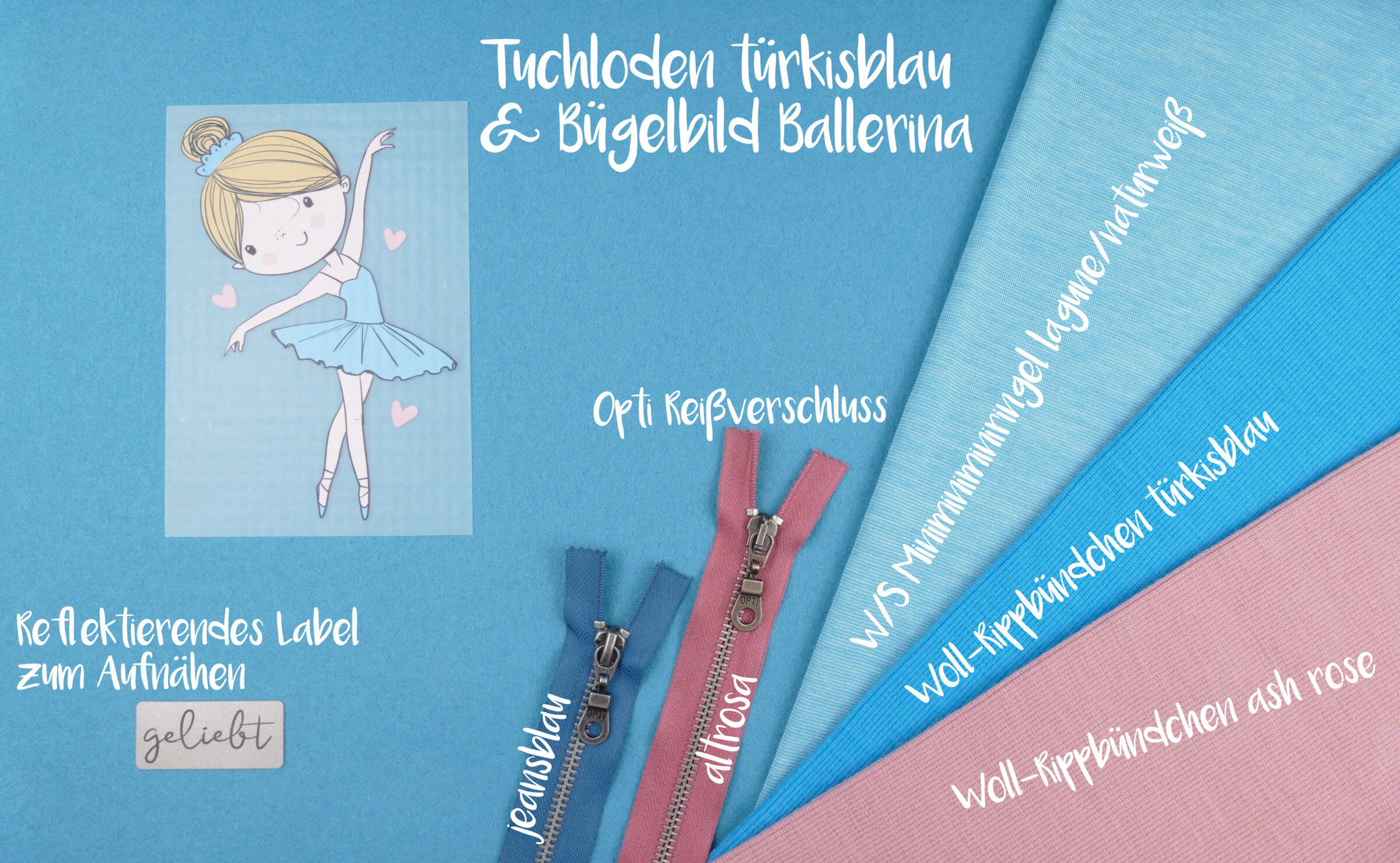 Bügelbild ballerina Tuchloden türkisblau