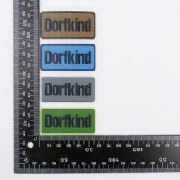 DTF Bügelbilder M8 - Vier Label "Dorfkind" beere/grau/mint/grün (ca. 5,5 x 12,5cm) – Bild 2
