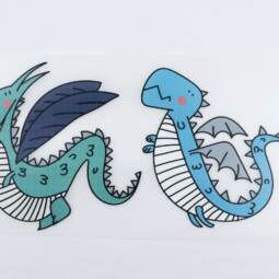 DTF Bügelbilder I1 - Tigerlilly EP - Zwei Drachen mint & hellblau (ca. 13,5 x 28cm)