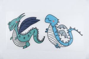 DTF Bügelbilder I1 - Zwei Drachen mint & hellblau (ca. 13,5 x 28cm)