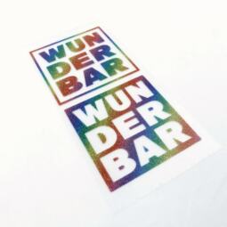 Bügelbilder  H2 - Regenbogen glitzernd - "WUNDERBAR" (ca. 11,5 x 5,5cm) – Bild 2