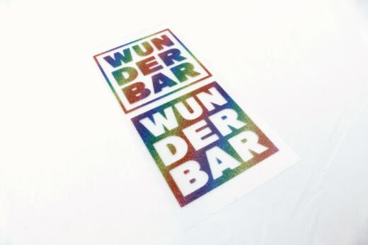 Bügelbilder H2 - Regenbogen glitzernd - "WUNDERBAR" (ca. 11,5 x 5,5cm)
