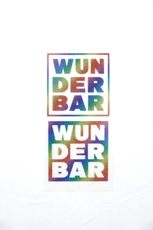 Bügelbilder H2 - Regenbogen glitzernd - "WUNDERBAR" (ca. 11,5 x 5,5cm)