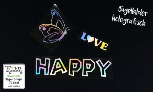 Bügelbild H16 - holografisch - "Love" mit Herz klein (ca. 2,5 x 7cm)