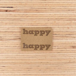 Ein Label zum Einnähen (Seitennaht) - "happy happy" - taupe