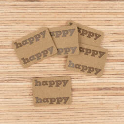 Ein Label zum Einnähen (Seitennaht) - "happy happy" - taupe – Bild 2