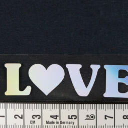 Bügelbild H16 - holografisch - "Love" mit Herz klein (ca. 2,5 x 7cm) – Bild 2