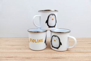 Ein Emaillebecher 300ml - Tigerlilly EP - Pinguin mit Name