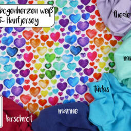 Biojersey (100% Baumwolle) - Tigerlilly EP - Regenbogenherzen weiß – Bild 6