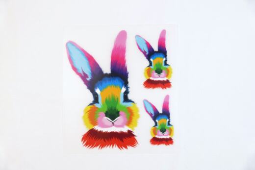 DTF Bügelbilder J2 - 3 Hasenköpfe bunt (ca. 15 x 13,5cm)
