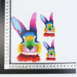 DTF Bügelbilder J2 - 3 Hasenköpfe bunt (ca. 15 x 13,5cm) – Bild 2