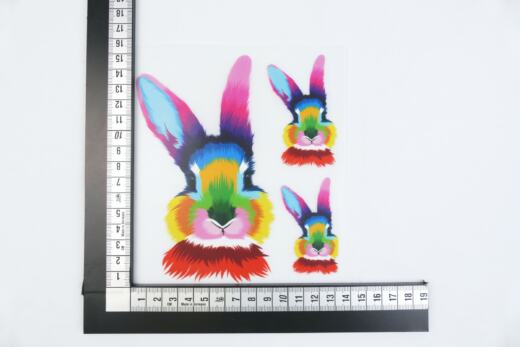 DTF Bügelbilder J2 - 3 Hasenköpfe bunt (ca. 15 x 13,5cm)
