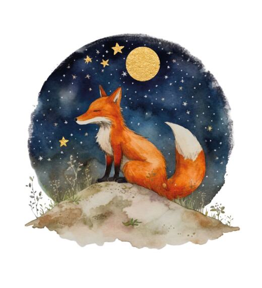 DTF Bügelbild J11 - Gute Nacht Fuchs (ca. 17,5 x 17,5cm)