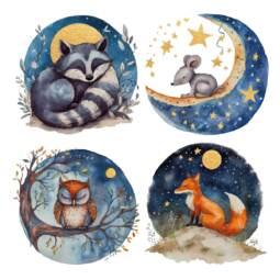 DTF Bügelbilder J13 - Tigerlilly EP - Gute Nacht Tiere Mini Set (ca. 27 x 27cm)