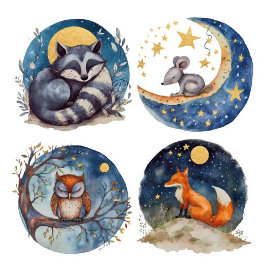 DTF Bügelbilder J13 - Gute Nacht Tiere Mini Set (ca. 27 x 27cm)