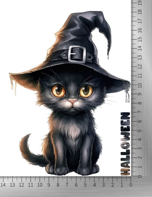 DTF Bügelbild L18 - Halloween Katze (ca. 13 x 18cm)
